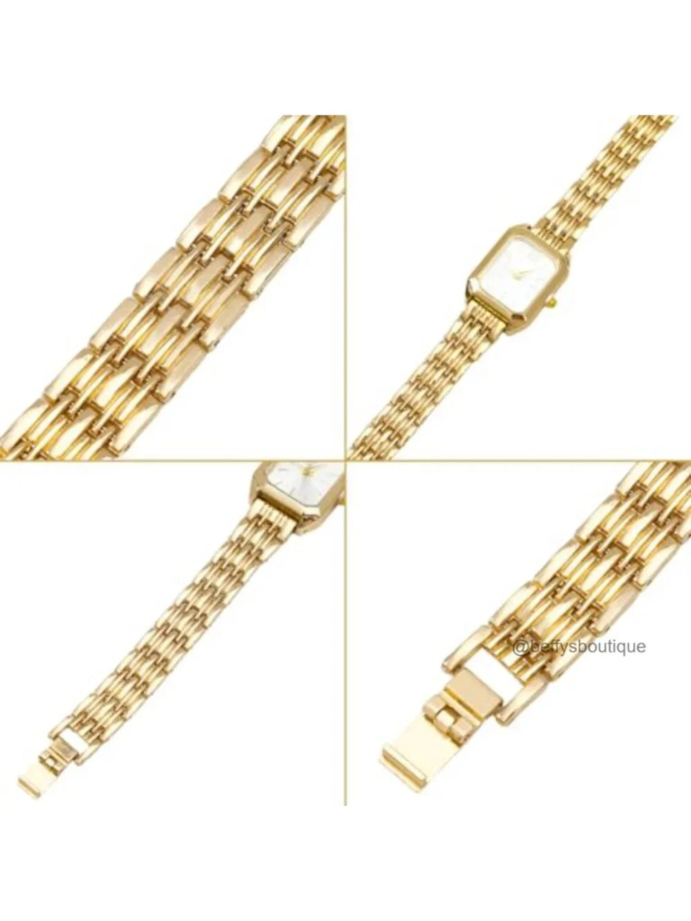Women Gold Watch Bracelet Set Stainless Steel Gold Plated Square Wristwatch